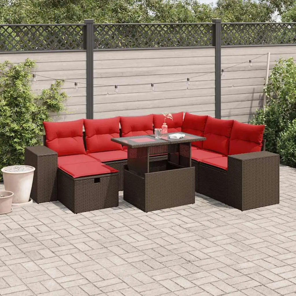 

8 Piece Outdoor Sectional Sofa Set with Cushions Brown Rattan Furniture for Garden Patio Home Decor