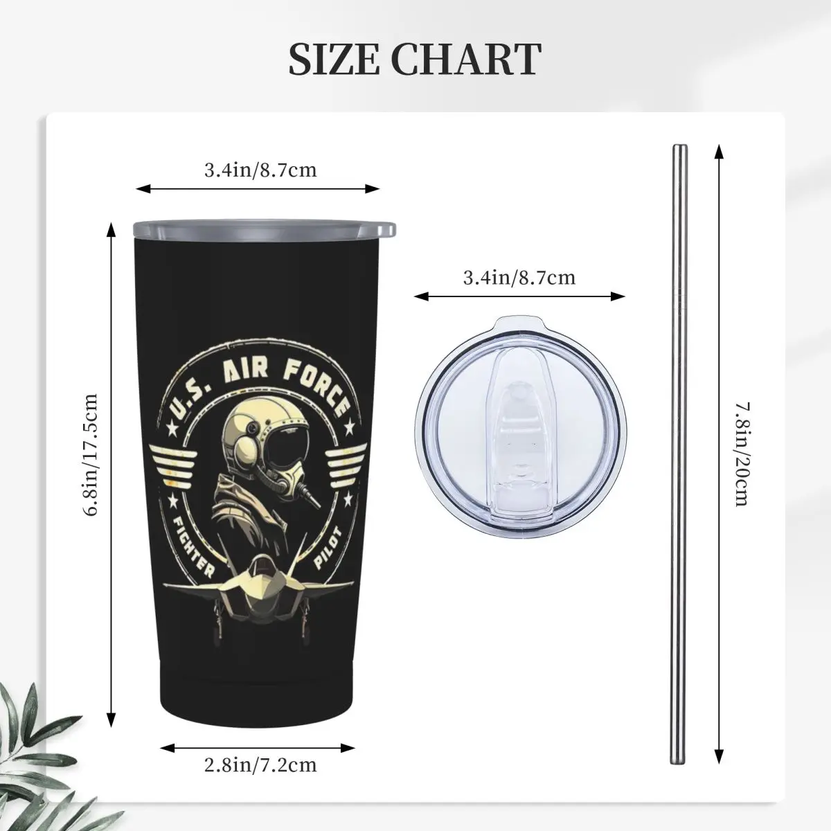U.S. Air Force Fighter Pilot Military Aviation Vintage Stainless Steel Tumbler Vacuum Insulated Mug Thermal Cold Bottle With Lid