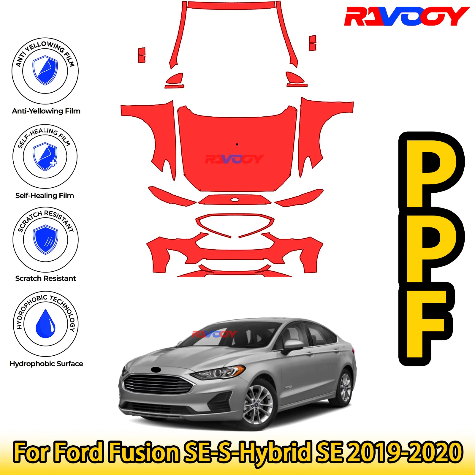 

Для Ford Fusion SE-S-Hybrid SE 2019-2020 глянцевая матовая черная предварительно вырезанная передняя PPF комплект защитная пленка для краски