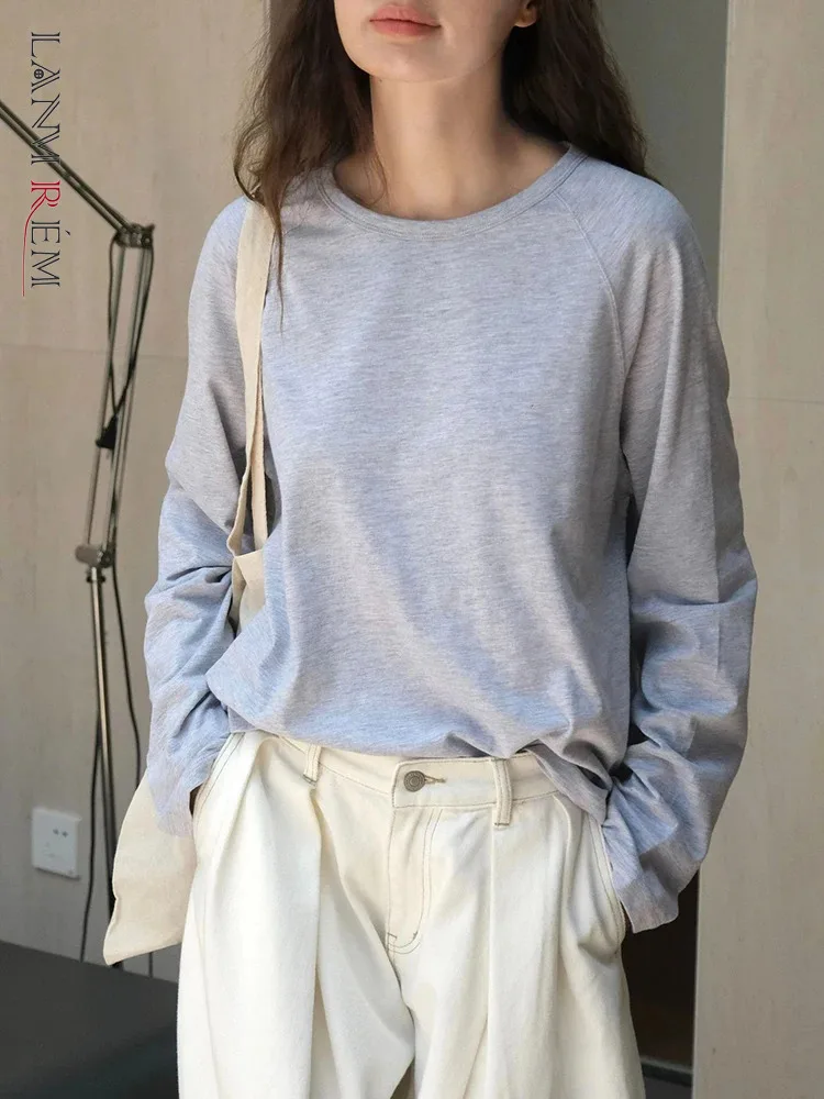 

LANMREM Korean Style Long Sleeves T-shirt For Women Round Neck Casual Loose Minimalism Female Tops 2024 Autumn New 26D9961