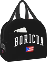 Insulated Lunch Bag Reusable Thermal Boricua Puerto Rico Puerto Rican Flag Tote Bag with Pocket for Travel Work Hiking Picnic