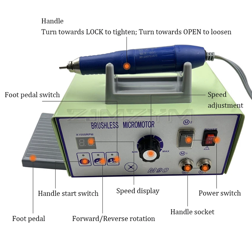 Imagem -05 - Velocidade 70000 90000rpm Motor sem Escova Micromotor Máquina de Polimento com Handpiece Jóias Gravura Micromotor Alta