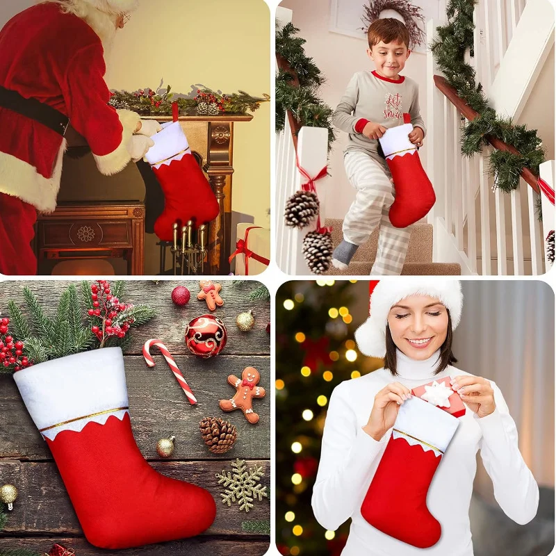 Medias navideñas de fieltro rojo, accesorios de Cosplay, chimenea, calcetines de Papá Noel, colgante de árbol de Navidad, decoración para celebraciones navideñas, embalaje de regalo