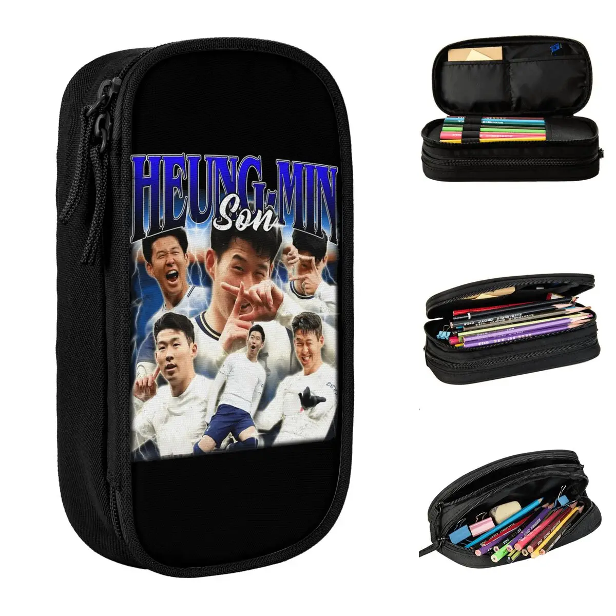 

Винтажный футбольный пенал Son Heung-Min, милые сумки-карандаши с номером 7, студенческие большие пеналы для хранения, школьные пеналы на молнии