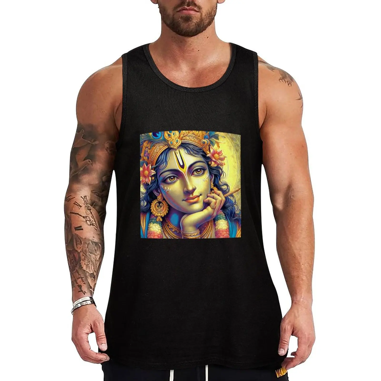 

Lord Krishna Divine Face Tank Top sleeveless Clothing T-shirts men