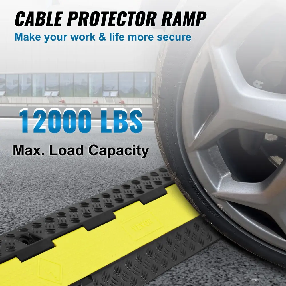 VEVOR Cable Protector Ramp 1/3/5 PCS 2 Channel Heavy Duty Wire Cord Cover Ramp with TPR Flip-Open Top Cover Traffic Speed Bump