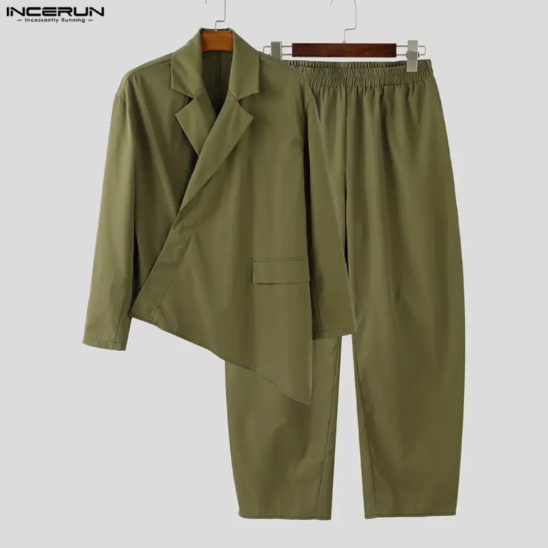 INCERUN الرجال مجموعات بلون التلبيب كم طويل السترة والسراويل قطعتين مجموعات الشارع الشهير فضفاض موضة الرجال الدعاوى غير رسمية S-5XL