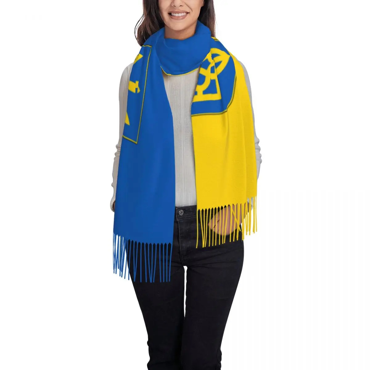 Custom Flag Of Ukraine Scarf Wrap Women Long Winter Warm Tassel Shawl Unisex Patriotic Scarves