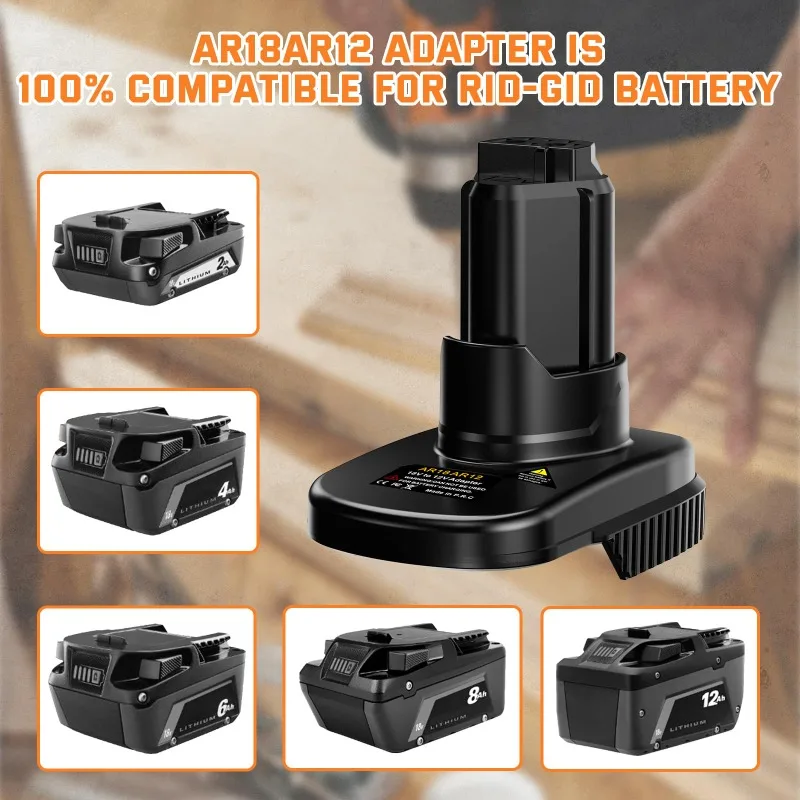 AR18AR12 Battery Adapter for Ridgid AEG 18V Li-ion Batteries Converting To for Ridgid 12V Li-ion Battery Cordless Power Tools view 4