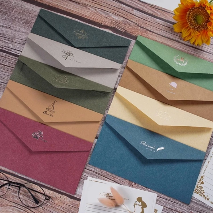 

10pcs/Hot Stamping Envelope Set, Western Style No.5 Envelope, Kraft Paper, Solid Color Love Letter, Business Invitation Letter