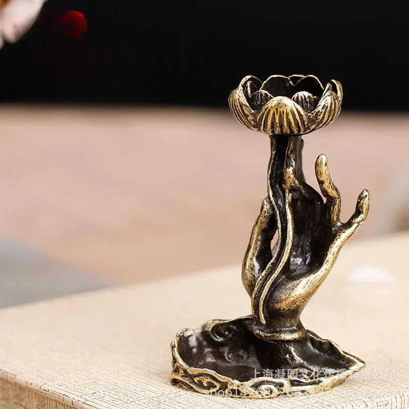 

Pure copper backflow incense Buddha hand lotus brass incense frame incense Zen tea ceremony table tea table furnishings