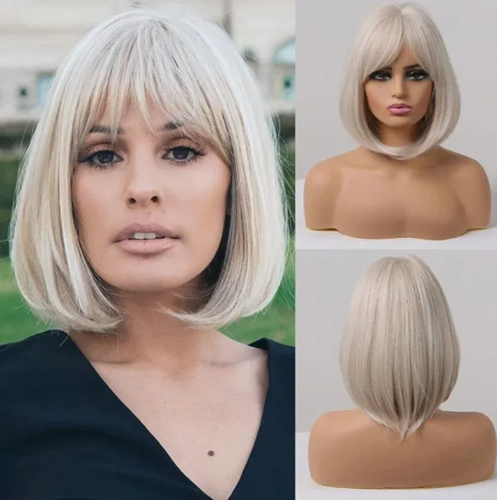 

Women Natural Light Blonde mix Straight Hair Wigs Cosplay Daily Wig
