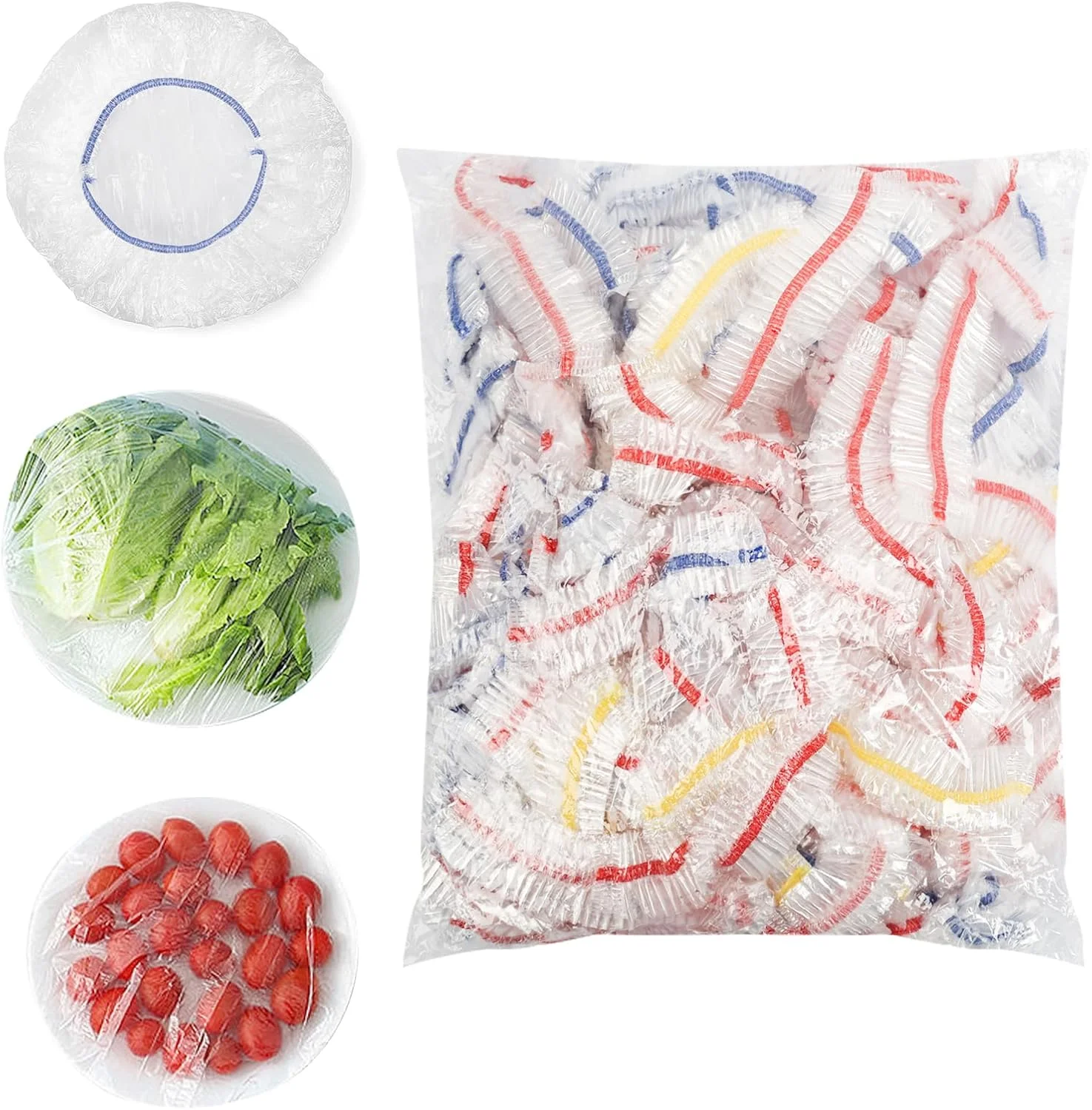 Cuenco desechable 100/200 LIDS, bolsas de plástico elásticas para almacenamiento de alimentos, película transparente, cubiertas para alimentos, reutilizables para verduras, p