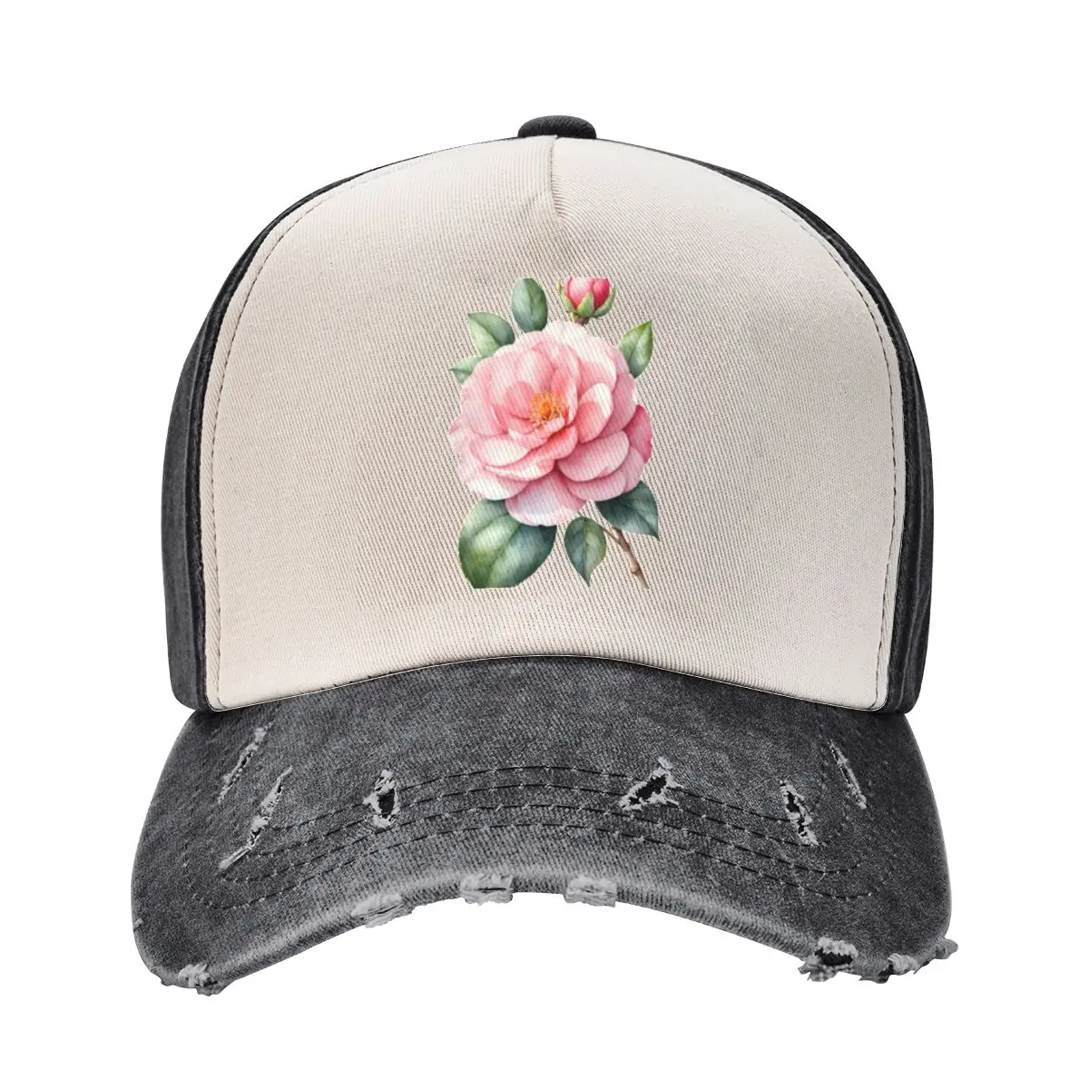 

Camellia flower watercolor painting. Baseball Cap Hood designer cap cute Women Men's