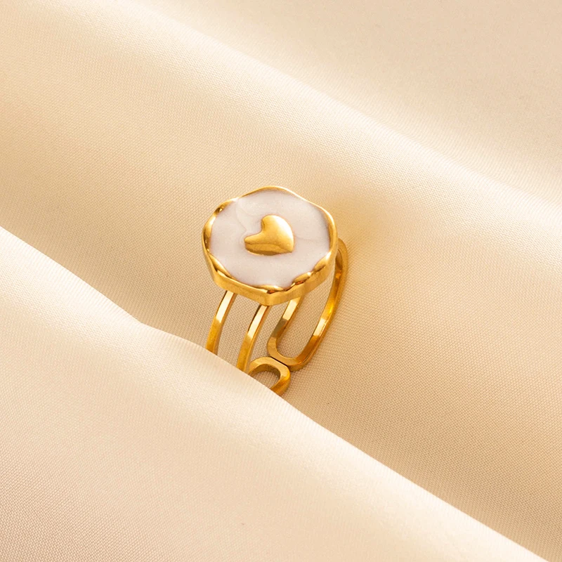 High Quality Antique White Stainless Steel Ring 2024 New Fashion Heart-Shaped Oil Drop Retro Ellipse Rabbit Ears Star Moon Rings