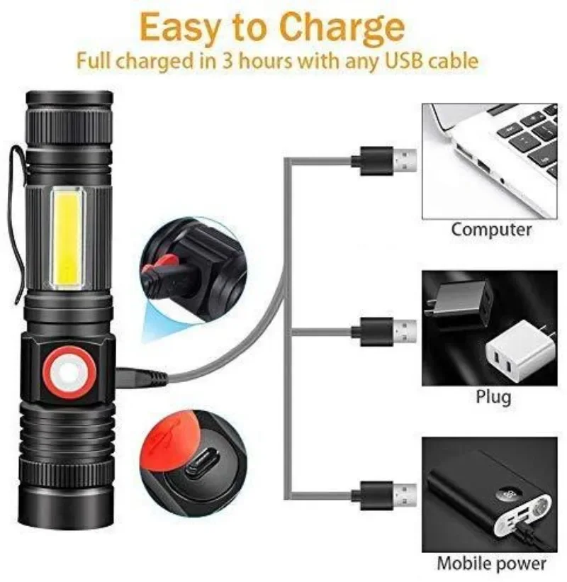 4000LM Ultra Bright LED Flashlight USB Rechargeable Led Torch T6 Lanterna Bicycle Light Use18650 Battery.For Cycling Outdoors