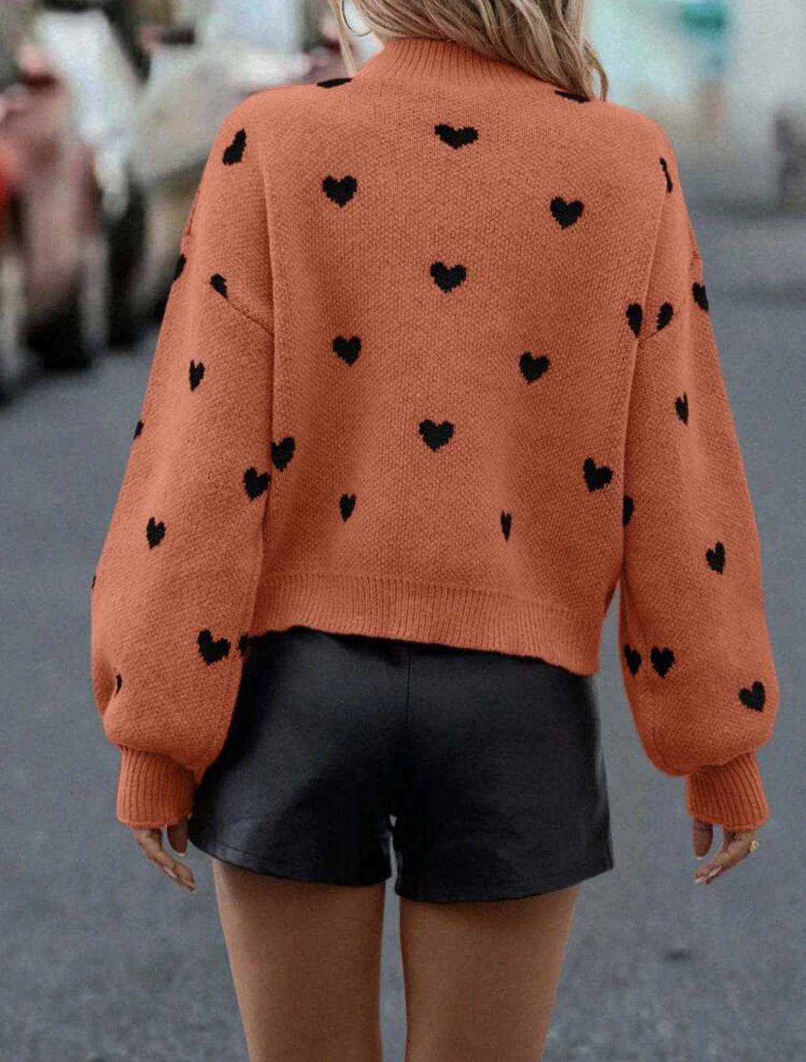 Cute Black Heart Graphic Sweater Drop Shoulder Long Sleeve Casual Sweater For Fall & Winter Women\'s Clothing