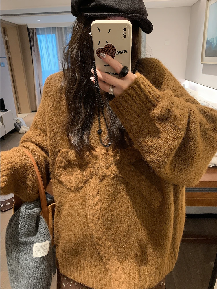 

OHLABABY Women's Knitted Sweater with Knot Loose Fit Thiened round Ne Pullover Warm Autumn Winter Faion