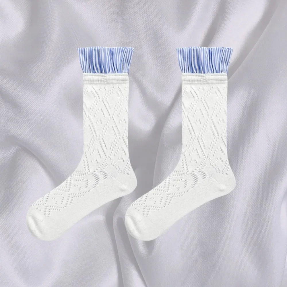 Simple Thin Ruffle Socks Mesh Ballet Style JK Cotton Socks Sweat-absorbing Jacquard Short Sock Lady