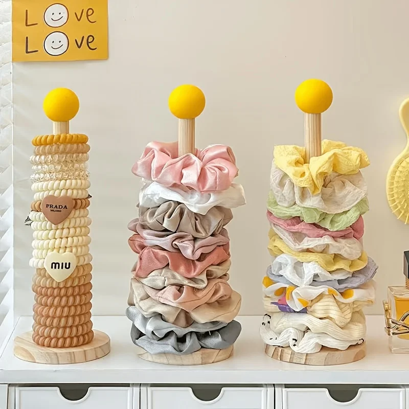 2 unidades de soporte de almacenamiento de madera para lazos de pelo, organizador multiusos para joyas y pulseras, expositor de escritorio, estante para lazos de pelo y bandas elásticas