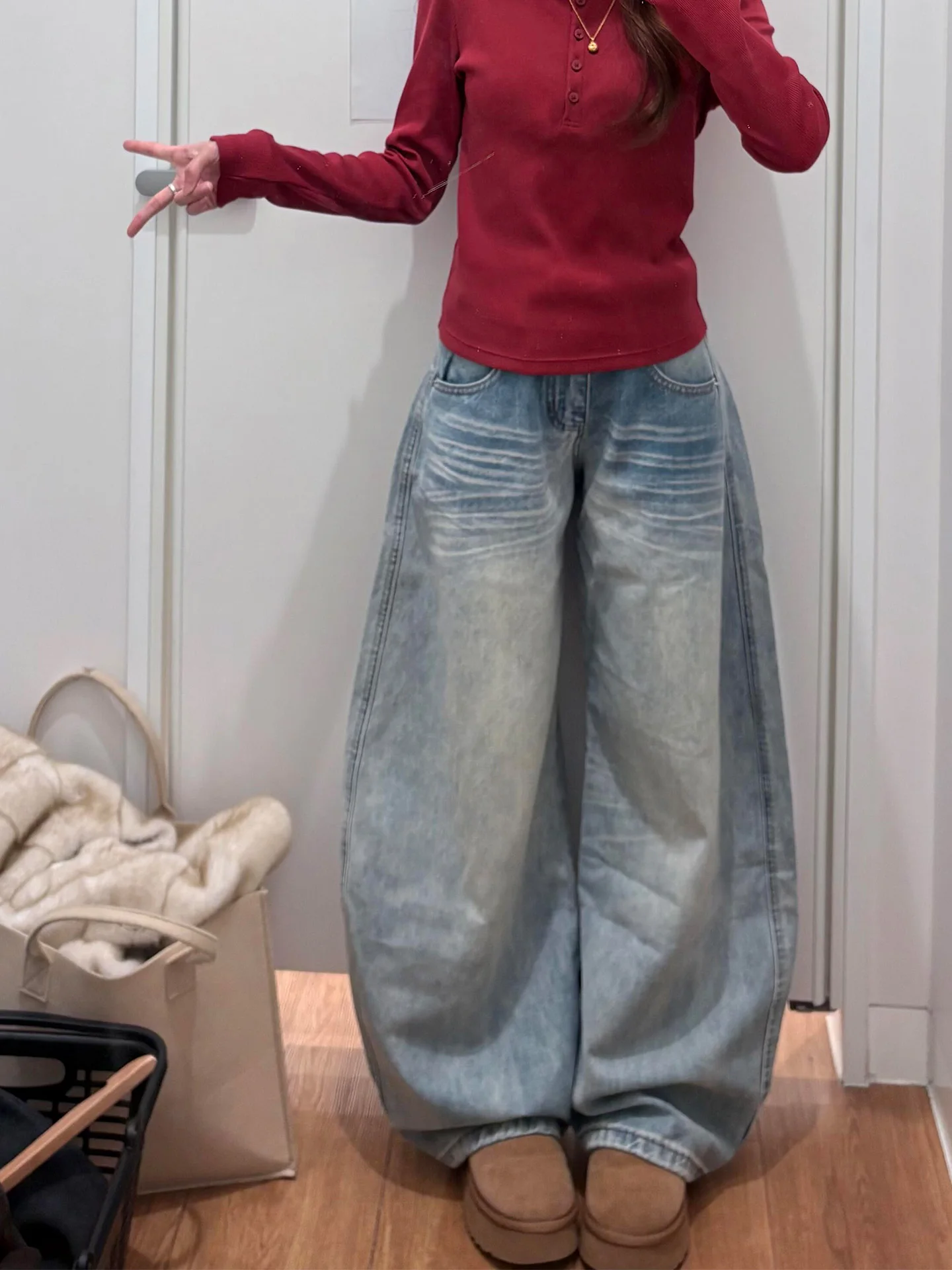 

Женские джинсовые джинсы больших размеров, свободные брюки с высокой талией и широкими штанинами, осень-зима, повседневная одежда, зауженный нож, американский сле