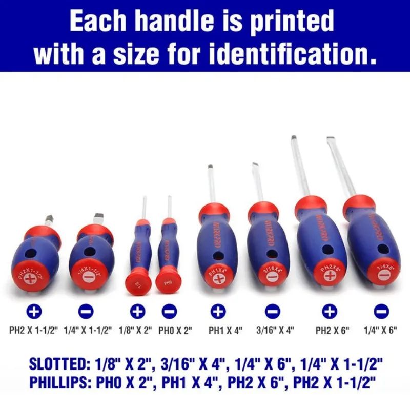 WORKPRO WP200505 Screwdriver Kits 8-piece Magnetic Screwdrivers Set (Phillips, Flathead, Slotted, Stubby Screwdrivers)