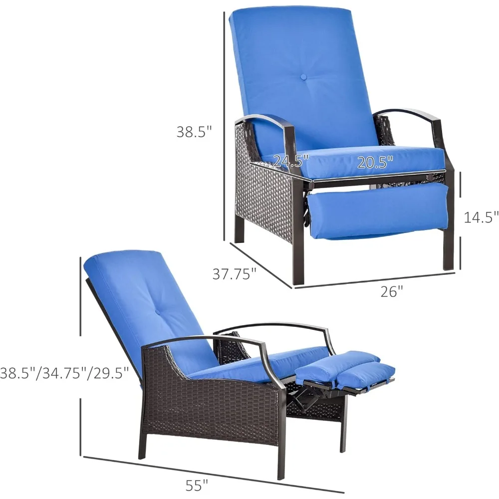 كرسي استرخاء خارجي من Outsunny، كرسي صالة فناء مستلق مع وسائد مريحة، مسند للقدمين، مساند للذراعين، خوص PE للشرفة، Po #3