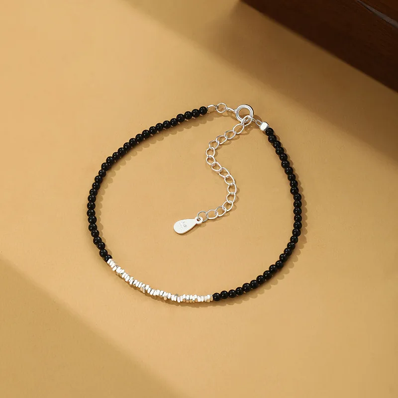 Gazing Jewelry S999 Pure Silver Agate Couple Bracelet Retro Pop Crystal Beads Versatile Temperament Gift Jewelry