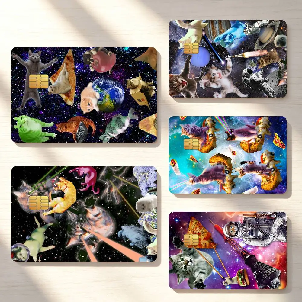 Funny Cat Pizza Meme Credit Card Skin Stickers For Bank Bus Metro Cards Waterproof Anti-Scratch Gift 4PCS