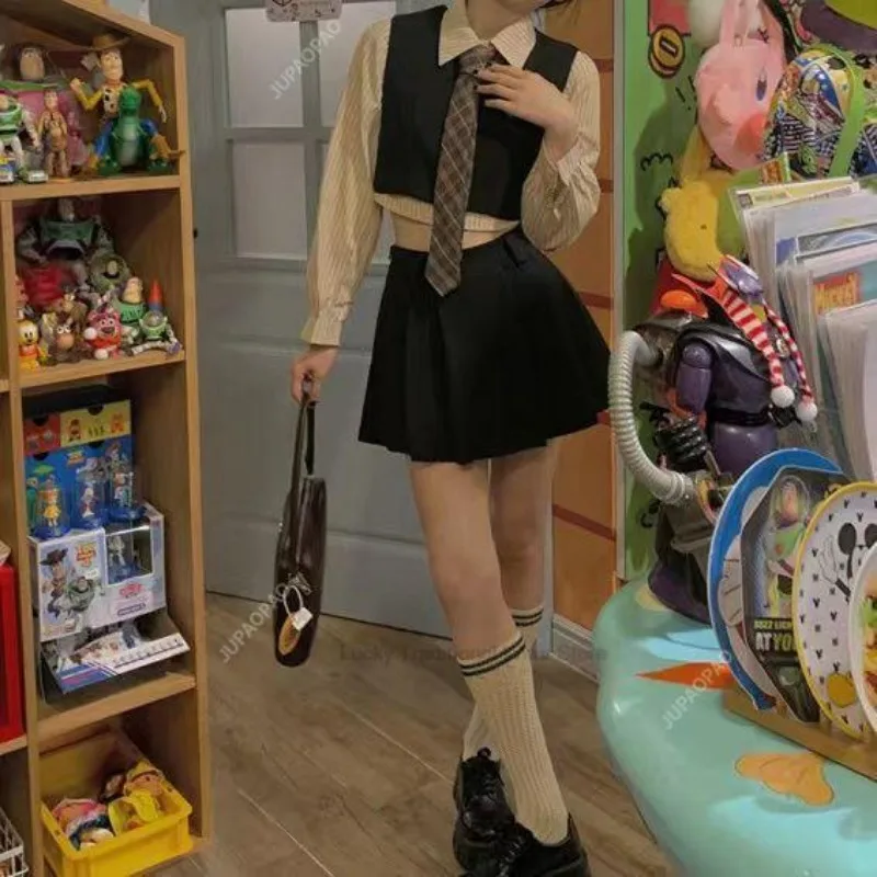 女性のためのヴィンテージ韓国スタイルの制服,jkスーツ,大学のベスト,プリーツスカートセット,日常着,春と夏,新しいコレクション