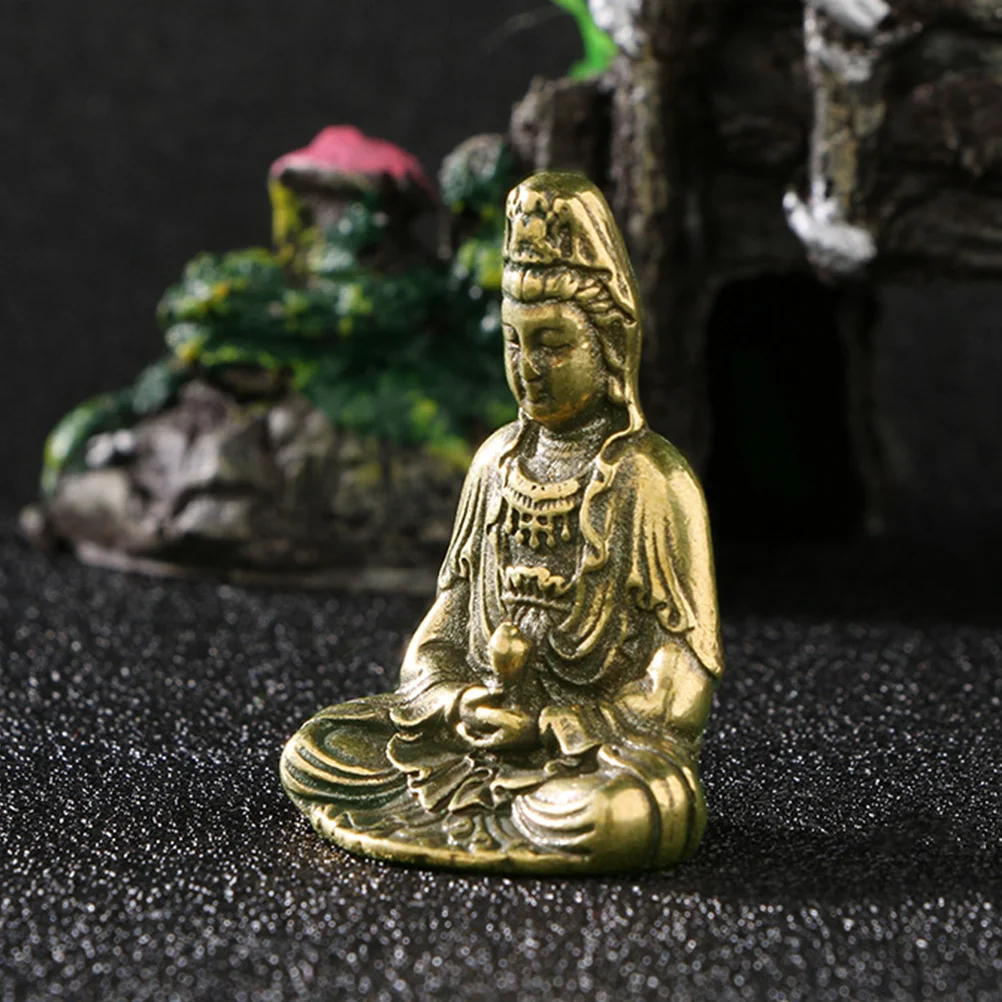 Vintage Style Solid Copper Avalokitesvara Buddha Statue Mini Brass Bodhisattva Decor for Home Office Desktop Tabletop Crafts