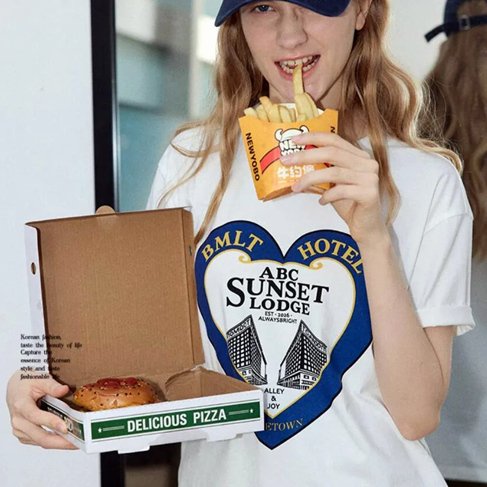 Sunset Lodge Vintage Style Printing Women White T Shirts Summer Short Sleeve Loose Cotton Tops Ins Fashion Casual Tees