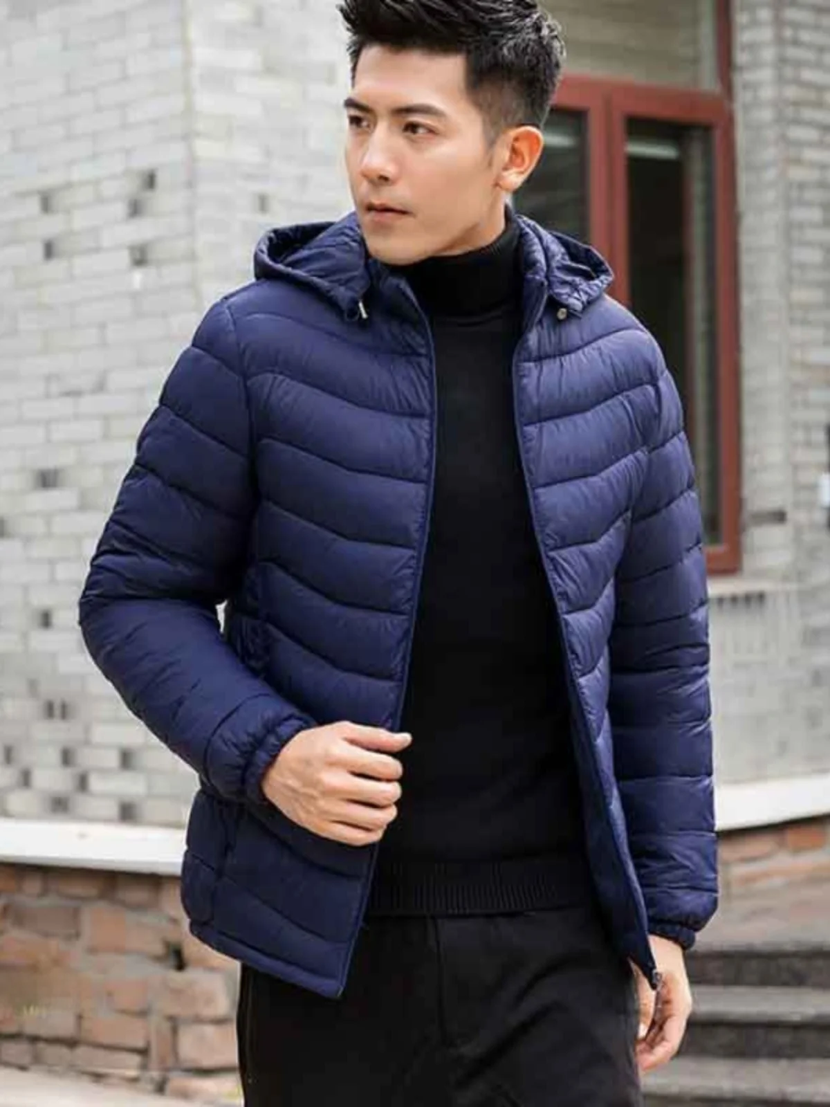 

Lightweight ort Men's down Cotton Jaet Winter Workwear Faion Urban Sle Polyester Fiber Fill Warm Zipper Closure Coat