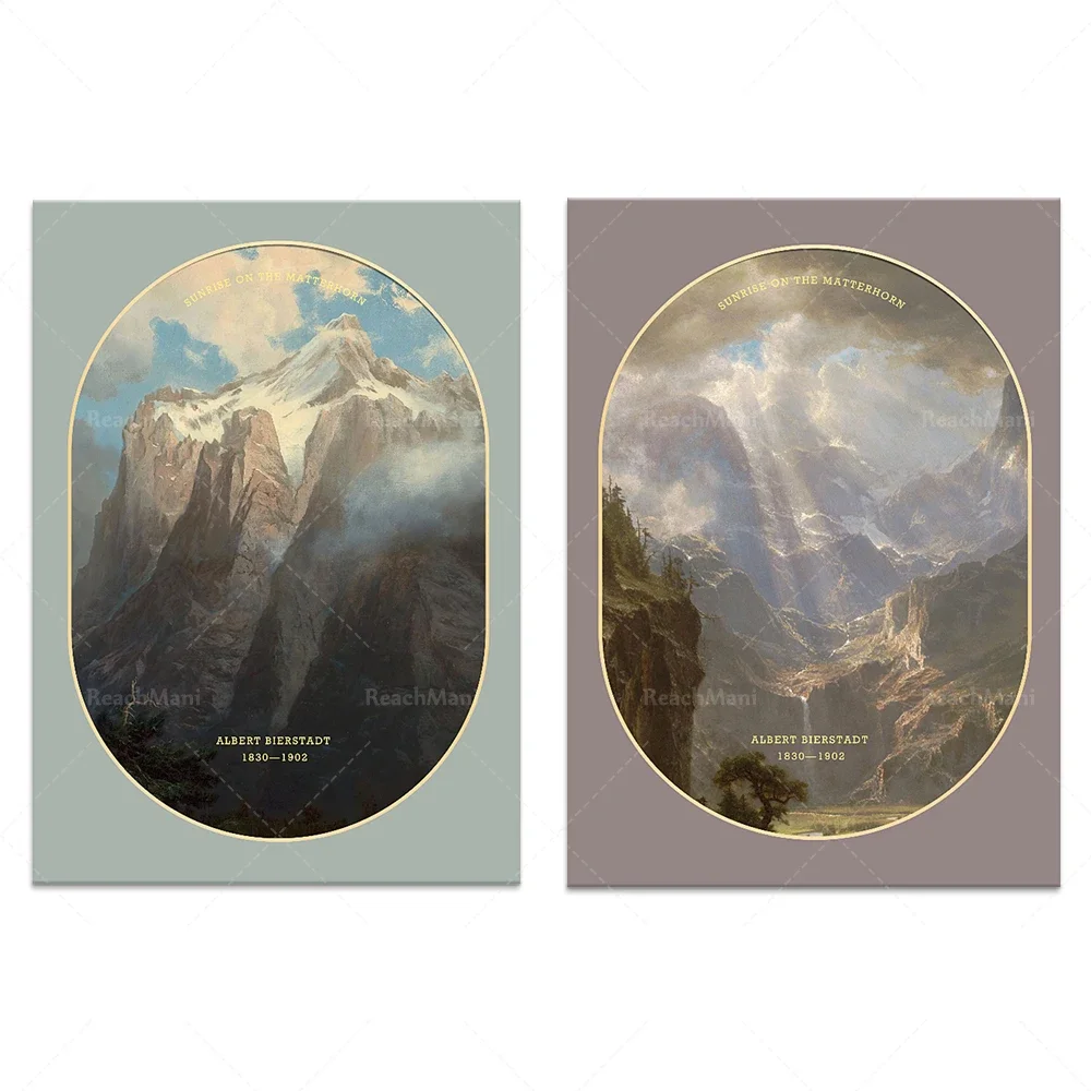 Albert Bierstadt, Sunrise on the Matterhorn (1875), classic painting picture poster printing art gift home wall decoration lands