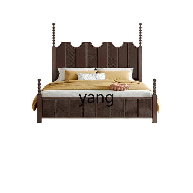 

YJQ solid wood retro bed light luxury master bedroom walnut modern simple double medium antique bed