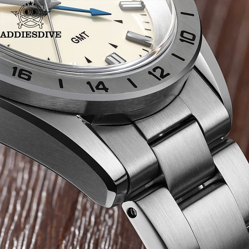 ADDIESDIVE New Watch For Men Sapphire GMT Quartz Wristwatch AD2063 Waterproof 200m Stainless Steel Bezel 38mm Business Watches