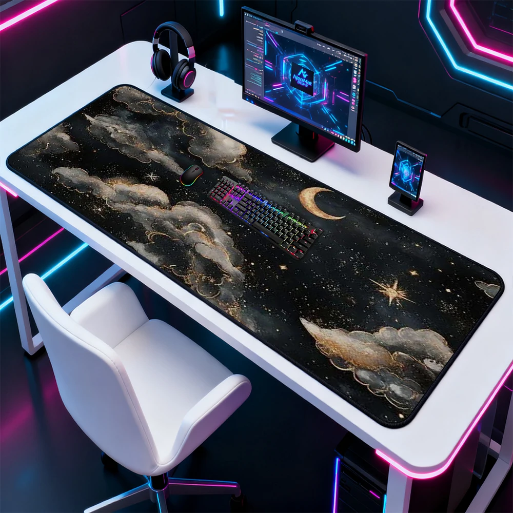 Starry Galaxy Mouse Mat Gaming Desktop Mat 140x60 Clouds Moon Stars Cosmic Aesthetic XXXL Large Pad Mousepad Mousemat