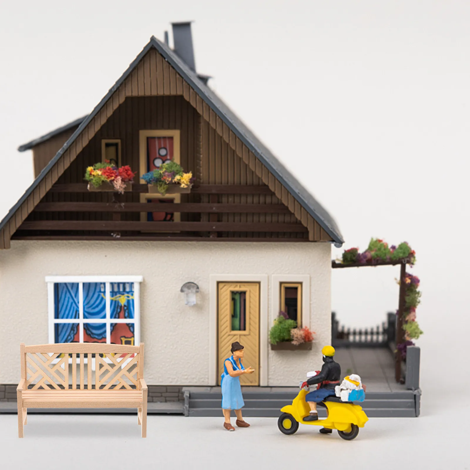 

Miniature Wooden Garden Bench Compact Size Smooth Surface Wear Resistant Mini House Adornment Landscape Accessories