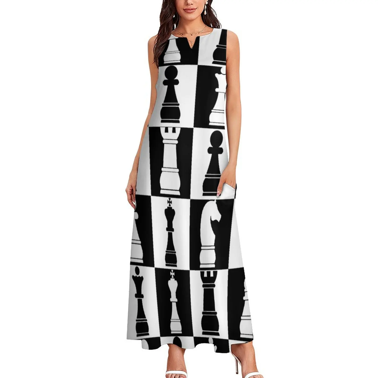 Black and White Chess Board Print Pattern Long Dress Elegant gowns dresses for womens dresses for special events Dress