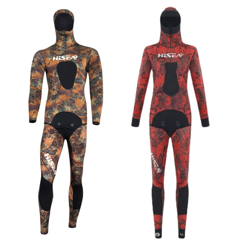 5mm Men Neoprene Diving Suit Men's Two-piece Wetsuit Fishing and Hunting Clothing Yellow Camouflage Individuality Surfing