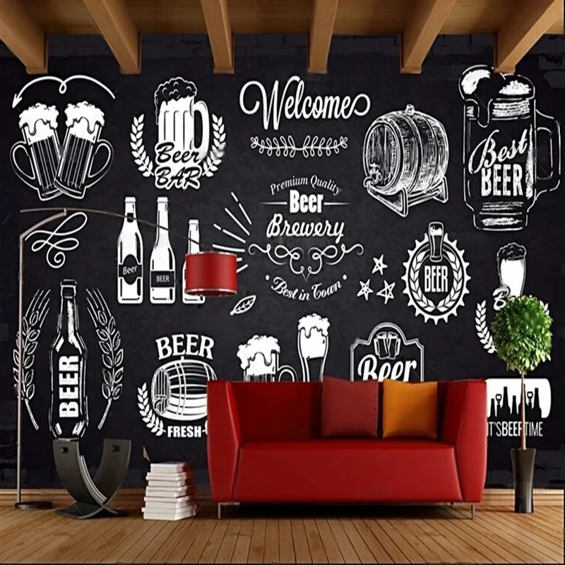 Simple hand-painted beer personalized bar and coffee shop image wall TV luxurious home decoration background wall