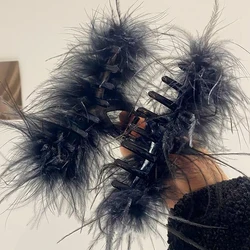 Large Ostrich Feather Hair Clips Women Ladies Elegant  Black White Feather HairpinsWinter Clamps Claw Shark Clip Headwear Pin