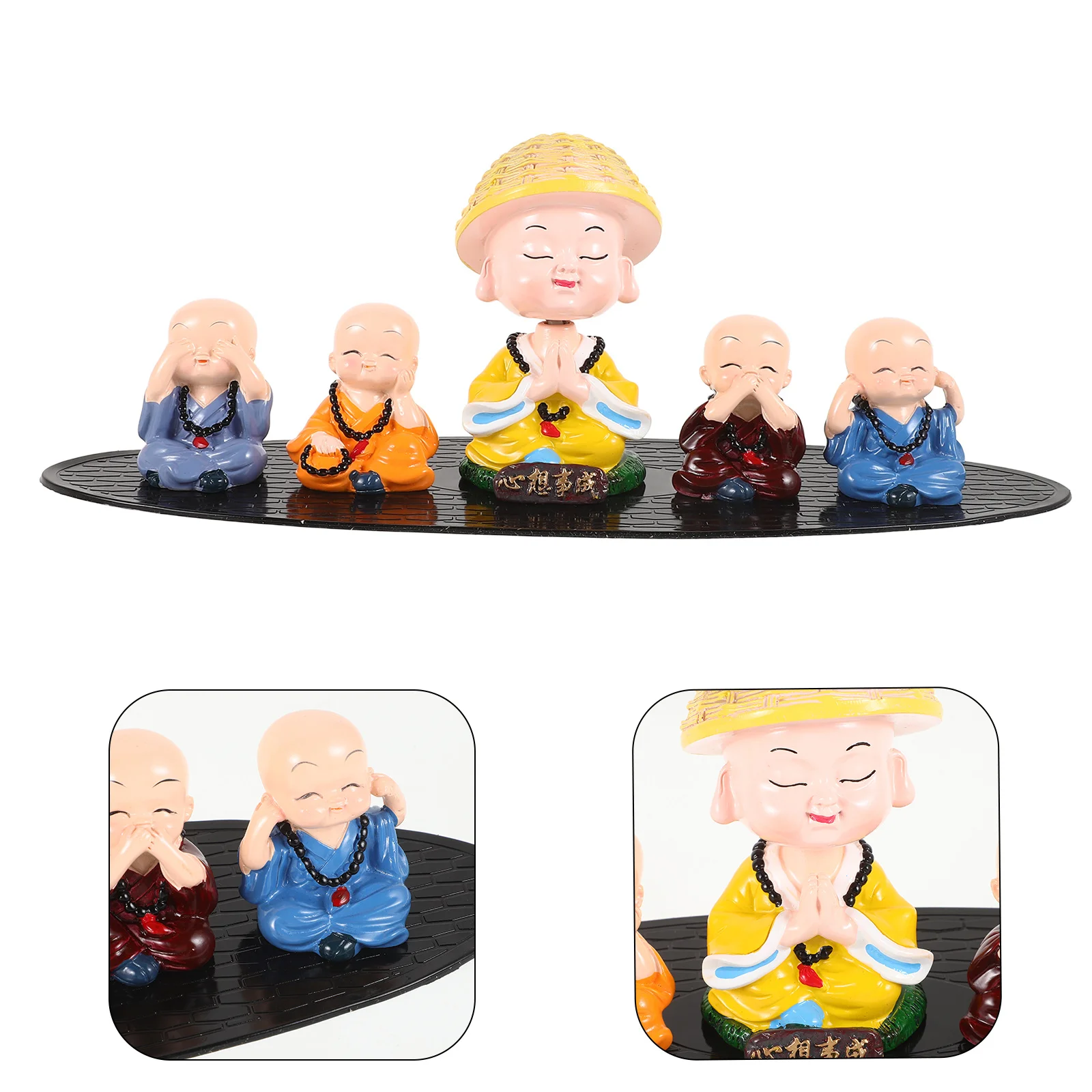 

5pcs Little Bobblehead Miniature Buddha Car Resin Little Buddha Monk Figure Dashboard Decor Zen Ornament For Good Luck Feng Shui