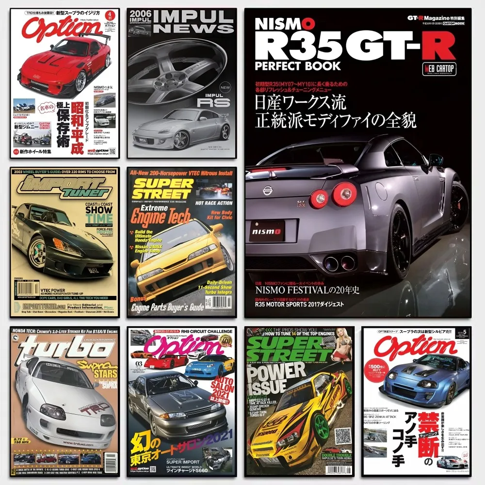 Pósteres clásicos Vintage de la revista de carreras GTR JDM de coches japoneses Retro de los años 80, impresiones de papel blanco, carteles artísticos, decoración de habitación Kawaii