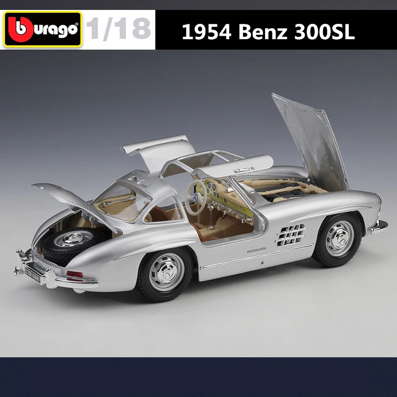 Bburago 1:18 1954 Mercedes-Benz 300SL Alloy Sports Car Model Diecasts Metal Toy Classic Old Car Model Collection Childrens Gifts