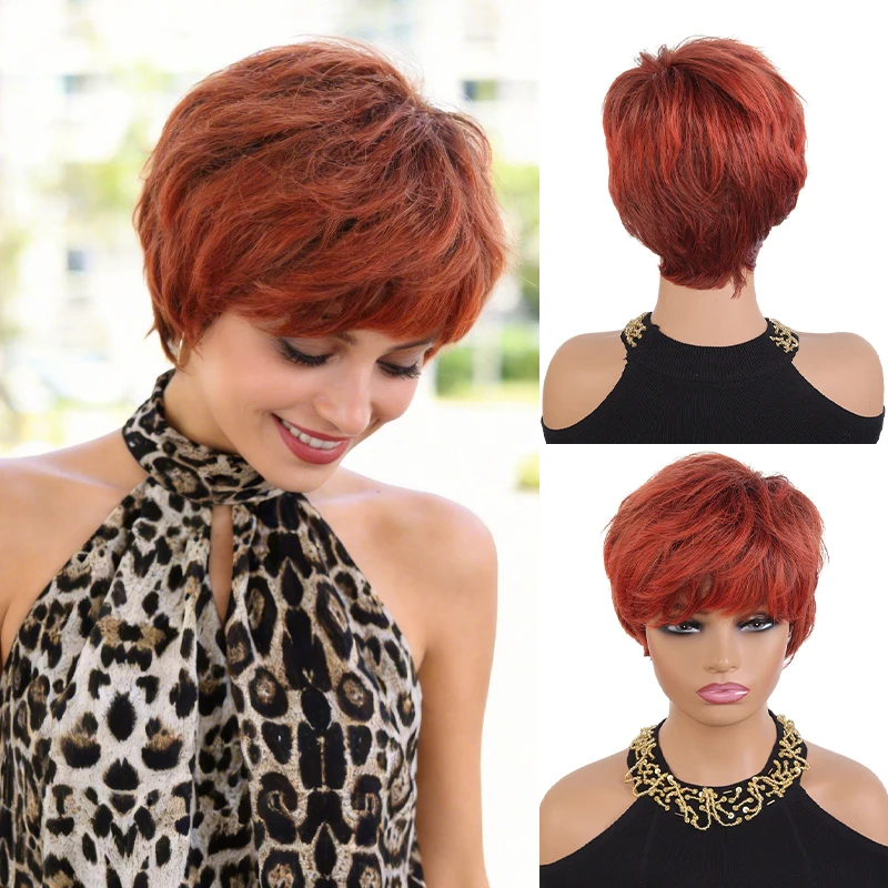 Short Red Ombre Synthetic Wig – Soft Fluffy Layers, Natural-Looking Finish, Ideal for Fashion Enthusiasts & Cosplay Lovers