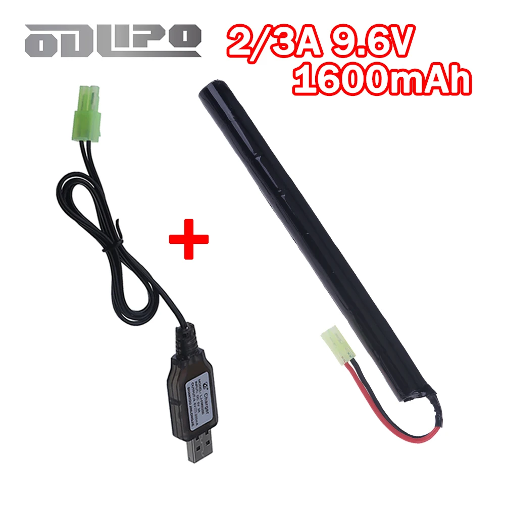 with Mini Tamiya Connector 2/3A Ni-MH 9.6v 1600mAh Stick Airsoft Guns Battery for AK47, MP5K, RPK, PKM, G36C, MC51