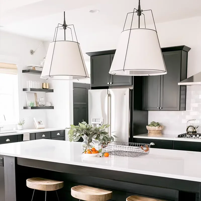 Vintage Cloth Pendant Lamp Fabric Hanging Chandelier Light Fixture for Kitchen Island Bedroom Dining