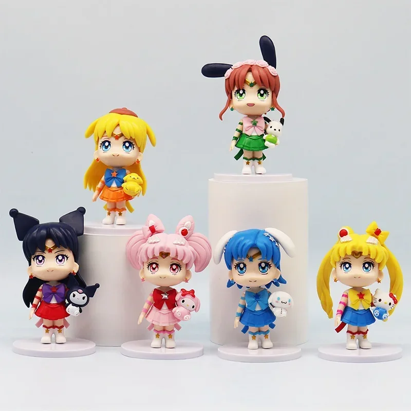 

New products 6Pcs/Set Q edition Sailor Moon Anime 10cm PVC Figure Pretty Soldier Girl Ornaments Dolls Fans Christmas Gift