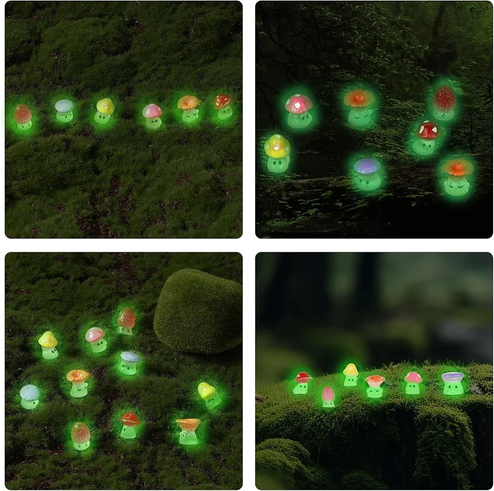 30PCS Luminous Resin Cartoon Wild Mushrooms Statue Decoration Miniature Fairy Garden Accessories For Rooms, Courtyards, Gardens